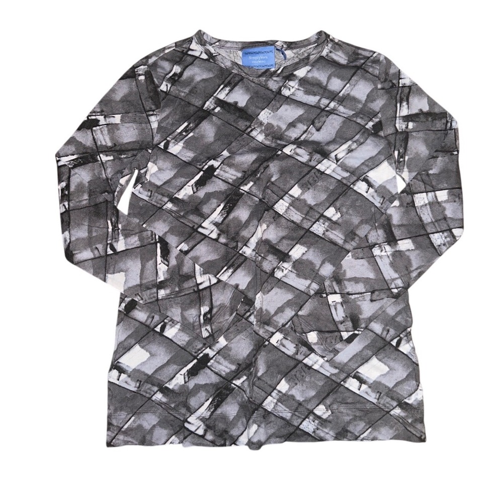 Simply Vera Vera Wang XS Long Sleeve Abstract Grid Print Tunic Top Grey Black